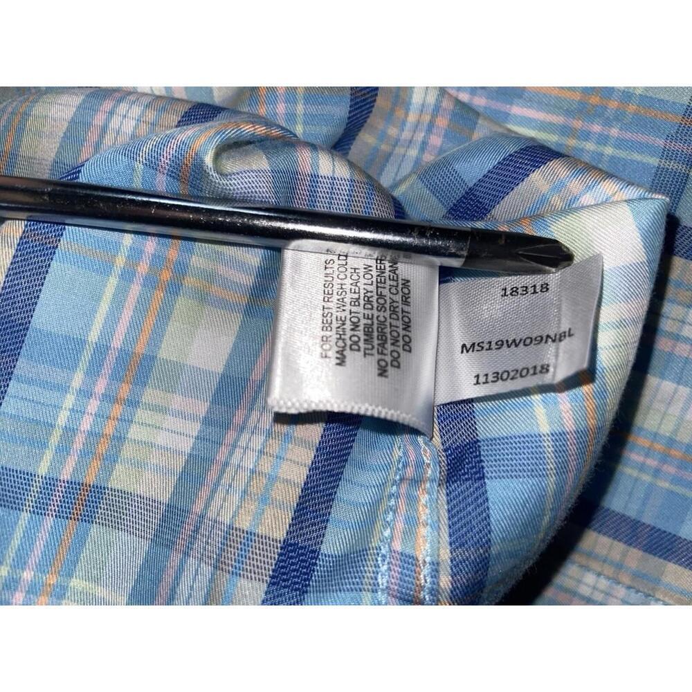 Peter Millar Dress Shirt Men XL Blue Orange Plaid Crown Soft Cotton Silk Button - Picture 9 of 11